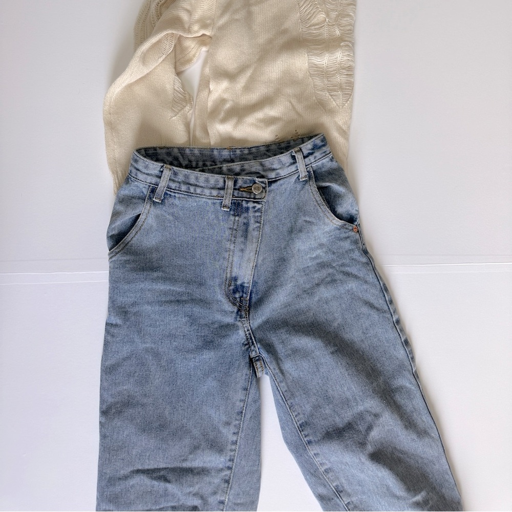 Light Blue Wash asymmetric Waistband Jeans